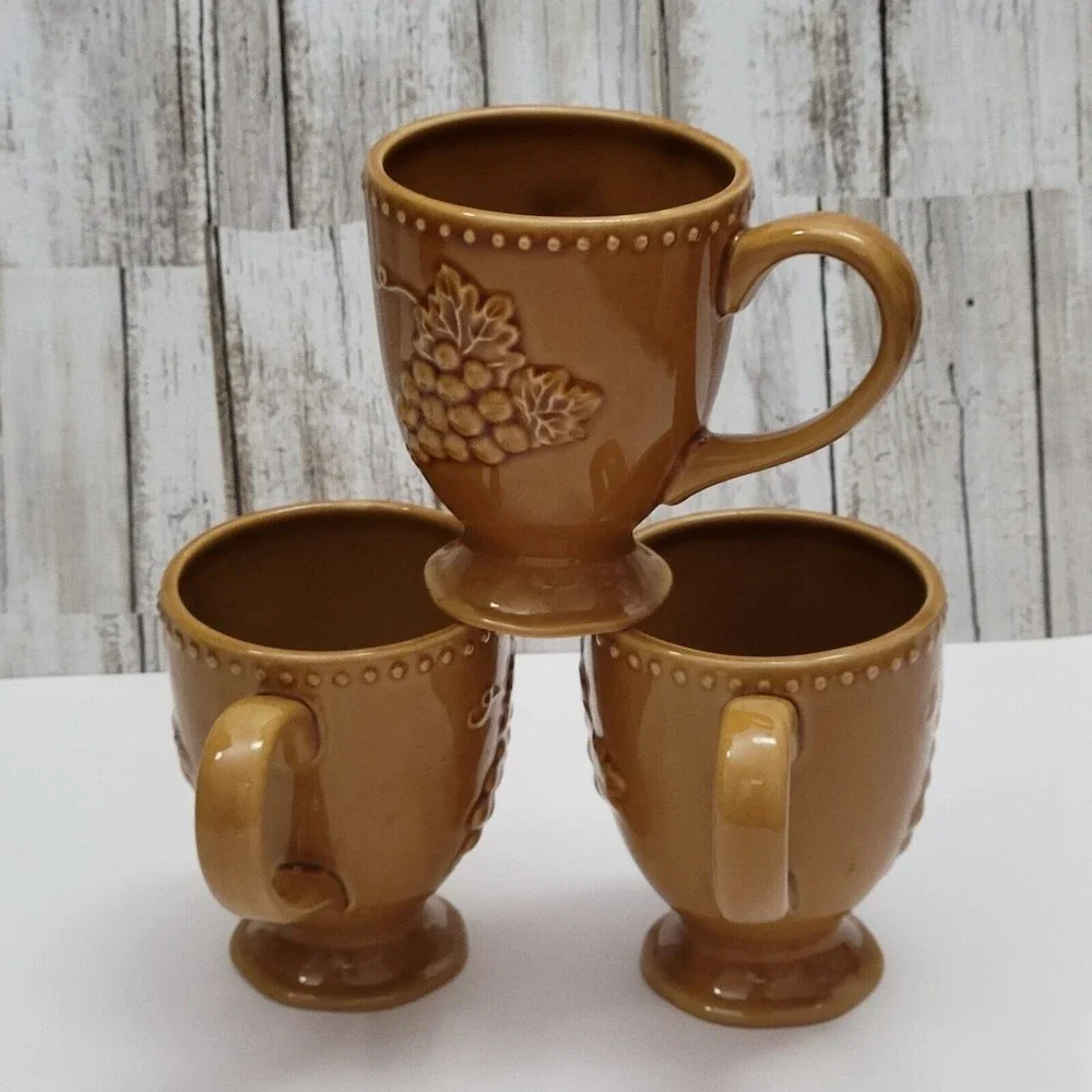 Pier 1 Import Harvest Gold Footed Mugs Set Of 3